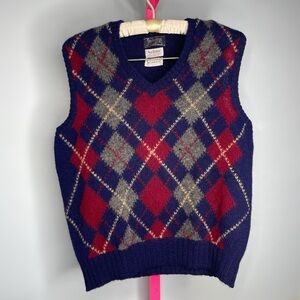 Vintage Burberry Argyle Sweater Vest 100% Wool Knit Preppy Academia Style